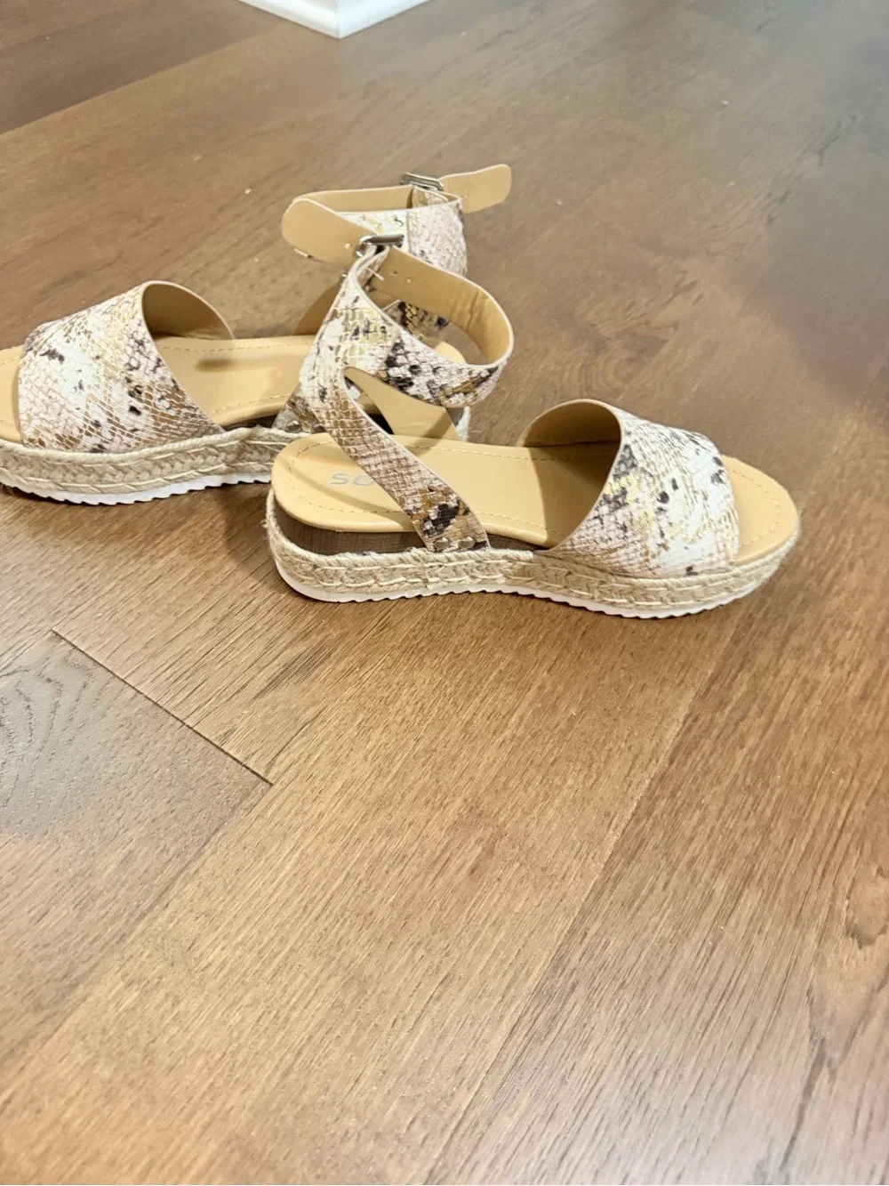 Soda Snake-Print Espadrille Wedge Sandals in Cream and Tan